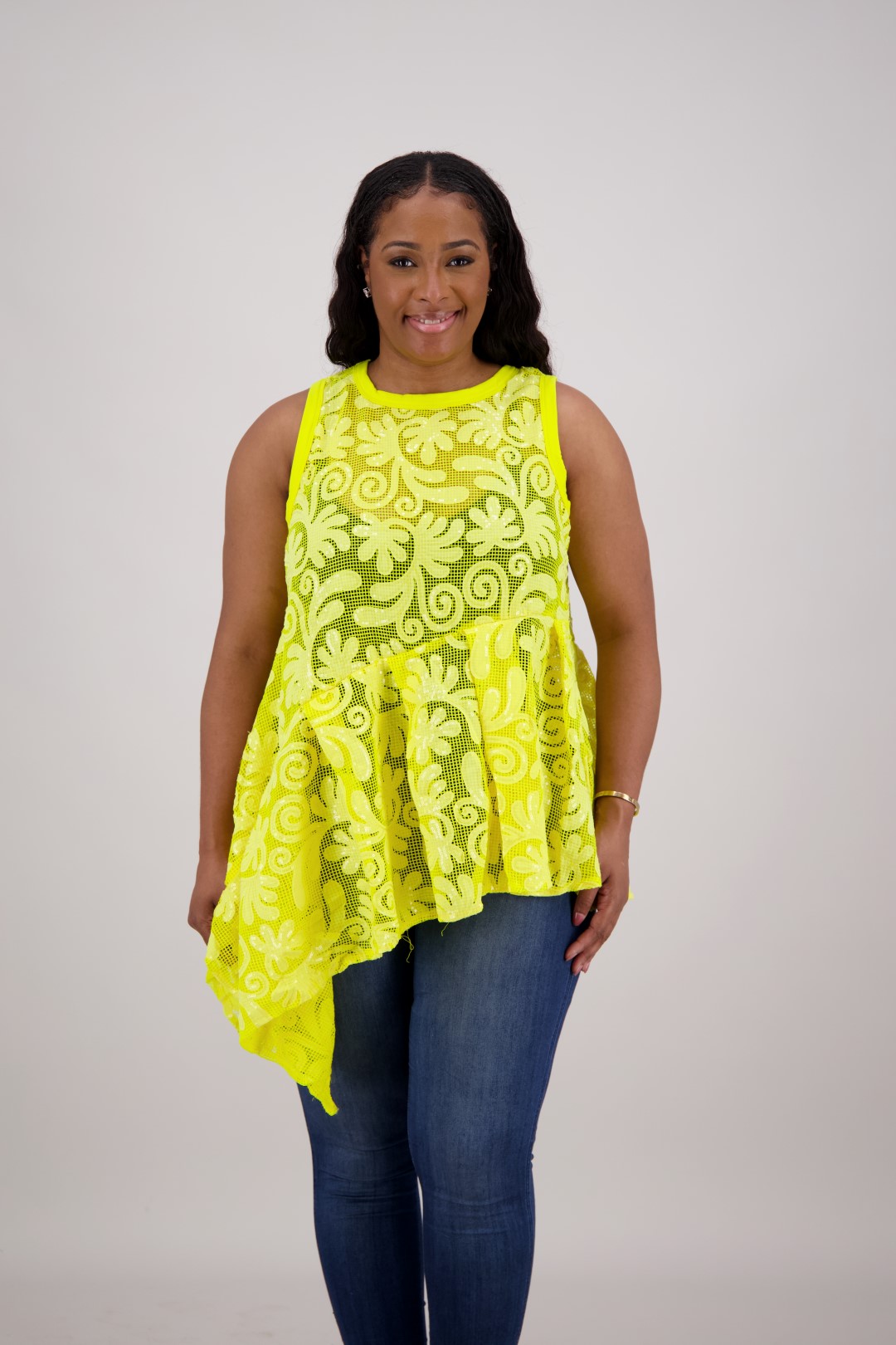 CH-8198 Elegant Lace High-Low Peplum Top